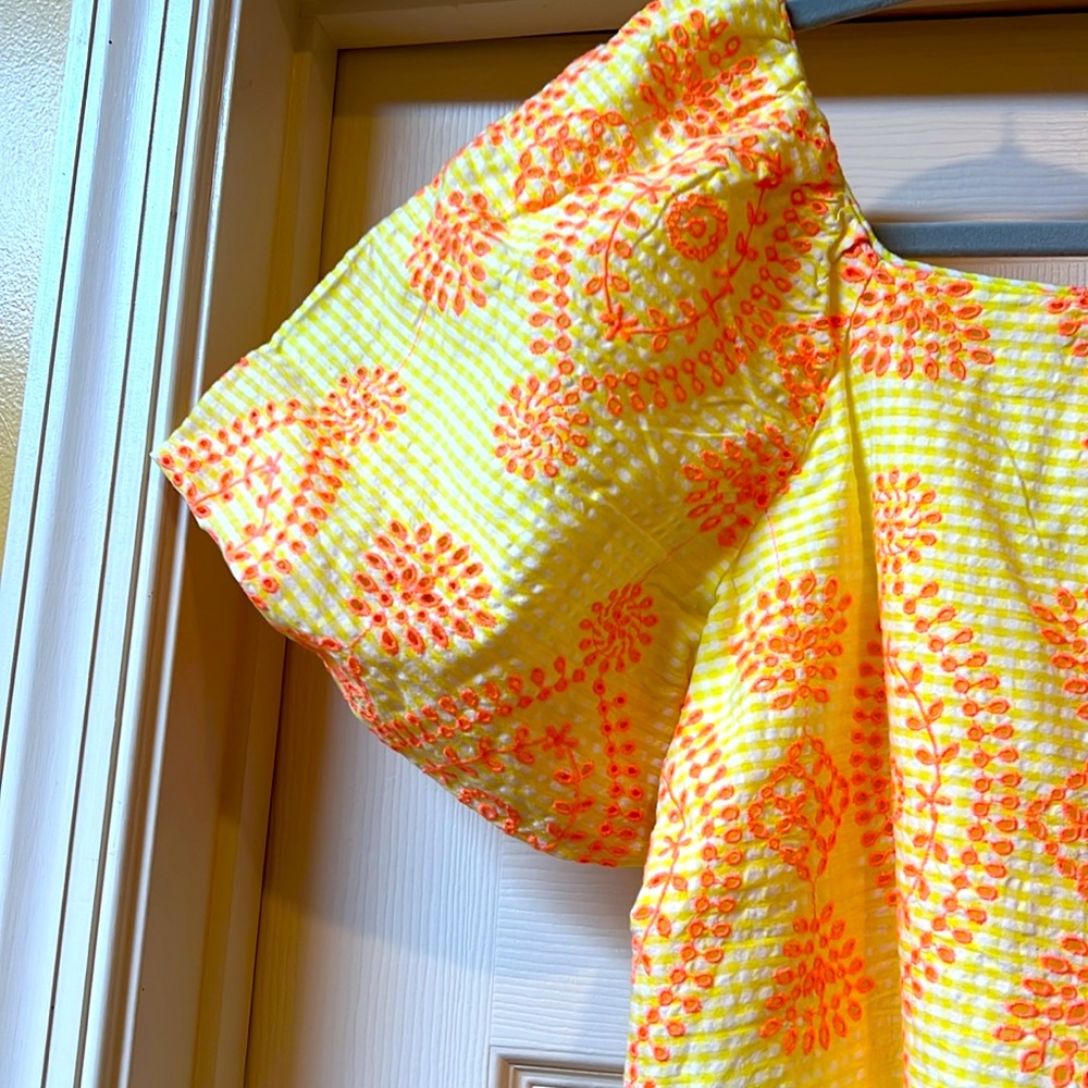 NWT. Lilly Pulitzer Lettie Short Sleeve Calla Yellow Gingham Seersucker Island - Picture 6 of 8